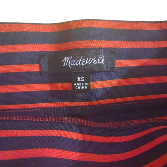 Madewell Slim Tight Skirt Women Sz XS Orange Navy Striped Pull On Stretch Preppy - Picture 6 of 6